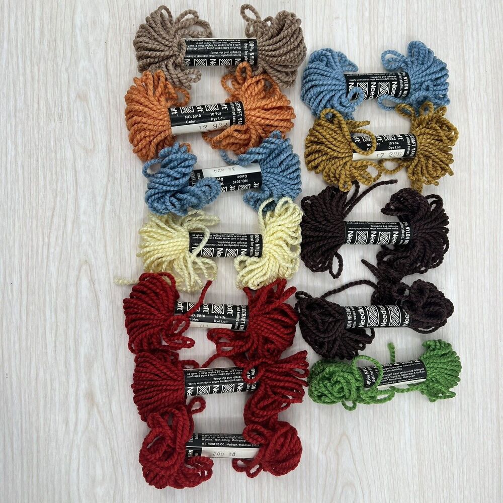 Lot 12 Needloft Plastic Canvas Yarn 10 Yards New Old Stock Mixed Needlepoint